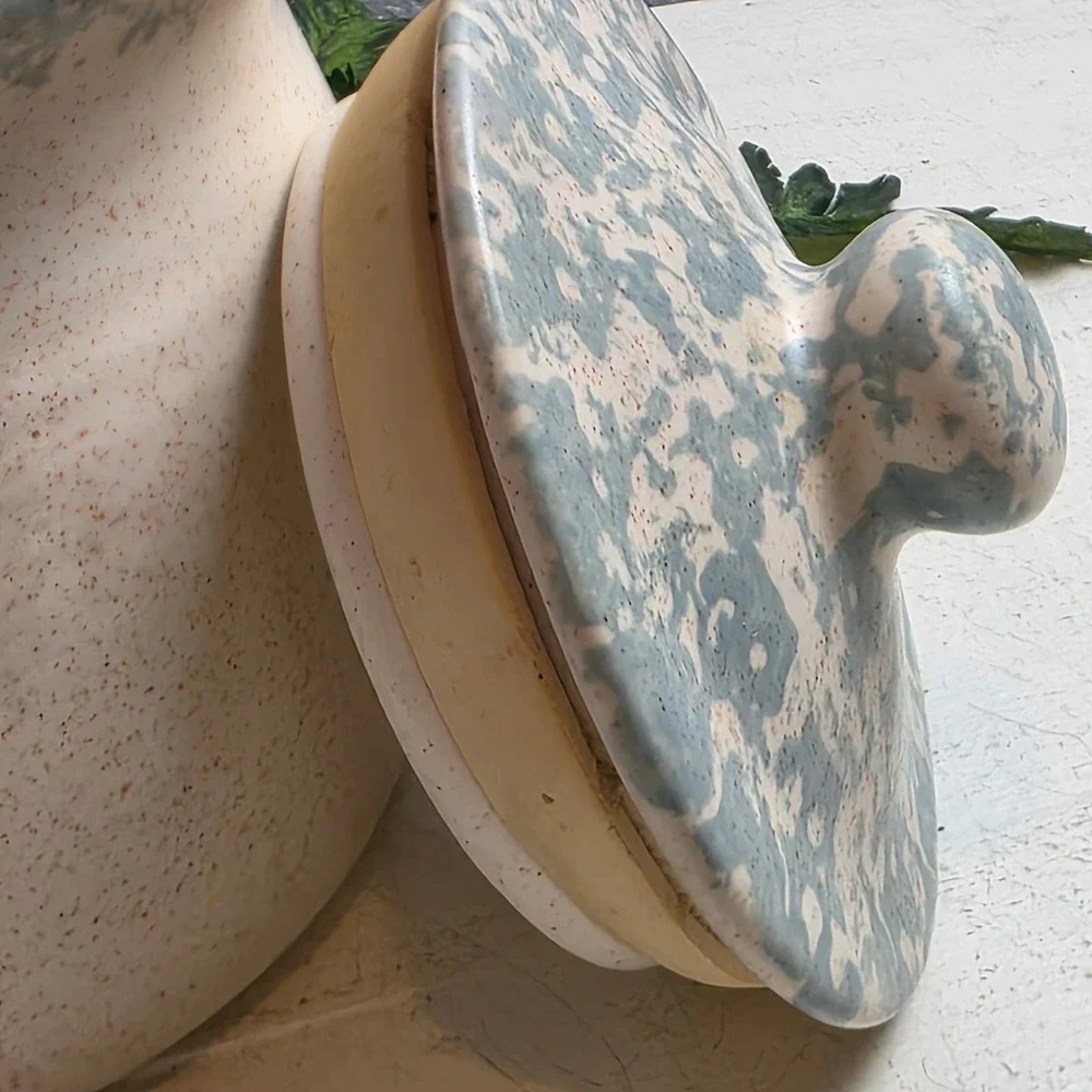 Vintage Ceramic Canister Jar Lid Pink Blue Tulips‎ Floral Design Kitchen Storage